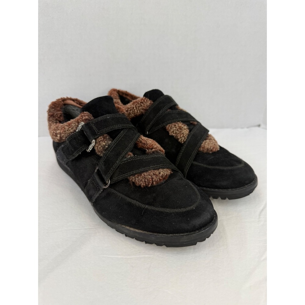 Stuart Weitzman Black Suede Faux Fur Lined Triple Strap Boot Size 9M
